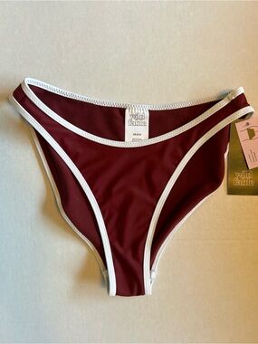Wild Fable Burgundy Bikini Bottom with White Trim Size XS